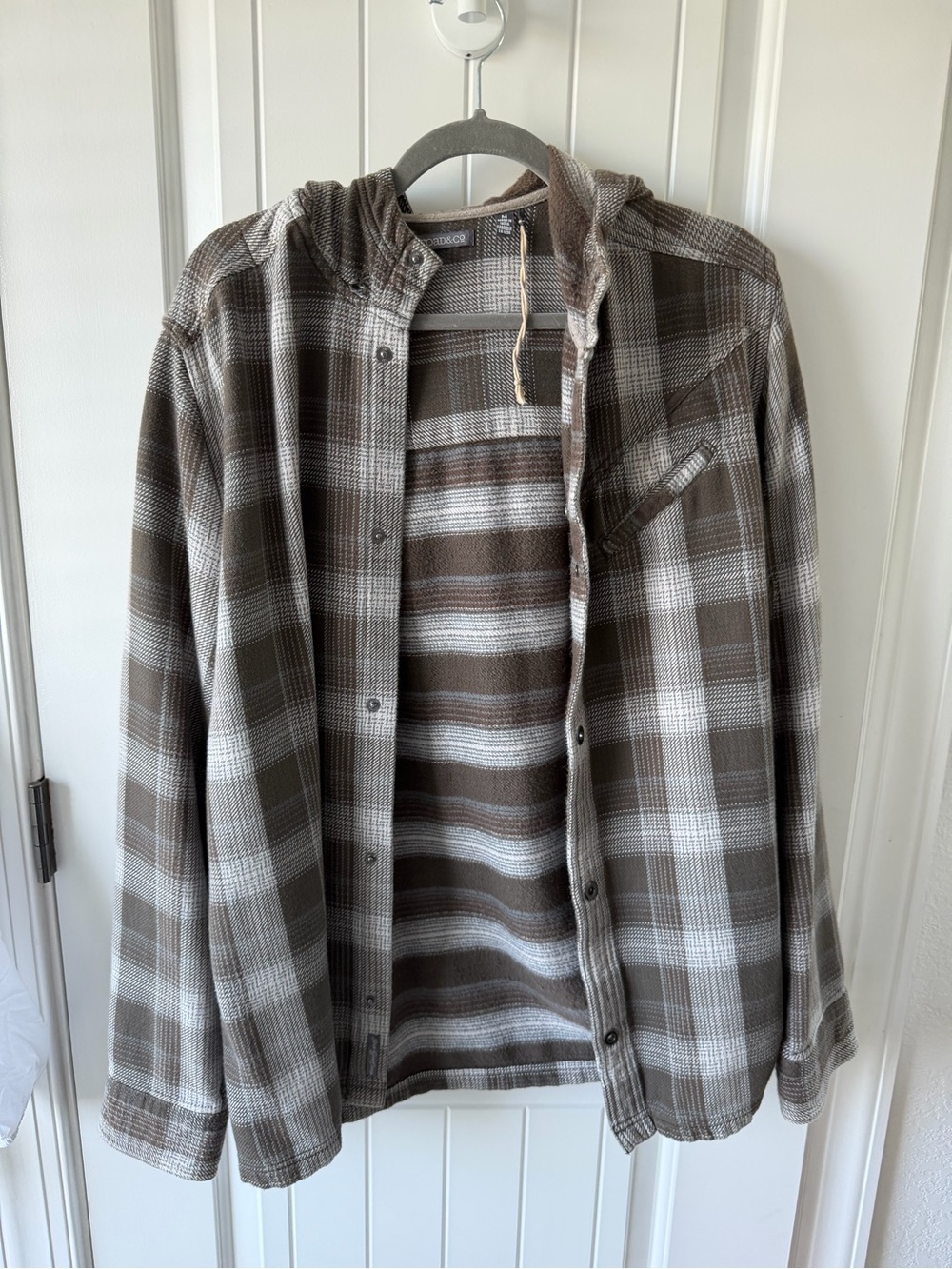 Toad&Co Brown and Cream Plaid Lightweight Hooded Shirt Jacket